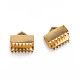 イオンプレーティング（ip）304ステンレス鋼リボンカシメエンドパーツ  ゴールドカラー  9.5x10.5mm  穴：1.5x3mm STAS-F075-02-2