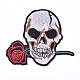 機械刺繍布地手縫い/アイロンワッペン  マスクと衣装のアクセサリー  アップリケ  バラで頭蓋骨  フローラルホワイト  86x96x1.5mm DIY-I016-25-1