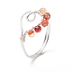 Anello a polsino aperto con cuore di perline in pietre preziose miste naturali RJEW-JR00567-3