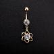 Piercing Jewelry Real 18K Gold Plated Brass Rhinestone Flower Navel Ring Belly Rings AJEW-EE0001-40A-3