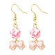 3 paio di 3 ciondoli smaltati in lega rosa stile e orecchini pendenti con perline in resina EJEW-JE05030-04-4