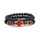 2Pcs 2 Style Synthetic Lava Rock & Natural Red Agate Carnelian(Dyed & Heated) & Tiger Eye Beaded Stretch Bracelets Set BJEW-JB08698-1