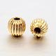 Round Real 18K Gold Plated Brass Corrugated Beads KK-L147-198-6mm-NR-2