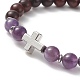 4Pcs 4 Style Natural & Synthetic Mixed Gemstone & Wood Stretch Bracelets Set with Alloy Cross Beaded for Women BJEW-TA00226-3