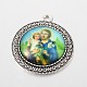 Jesus and Virgin Theme Flat Round Tibetan Style Alloy Pendant Cabochon Setting and Printed Glass Half Round/Dome Cabochons DIY-X0247-AS-2