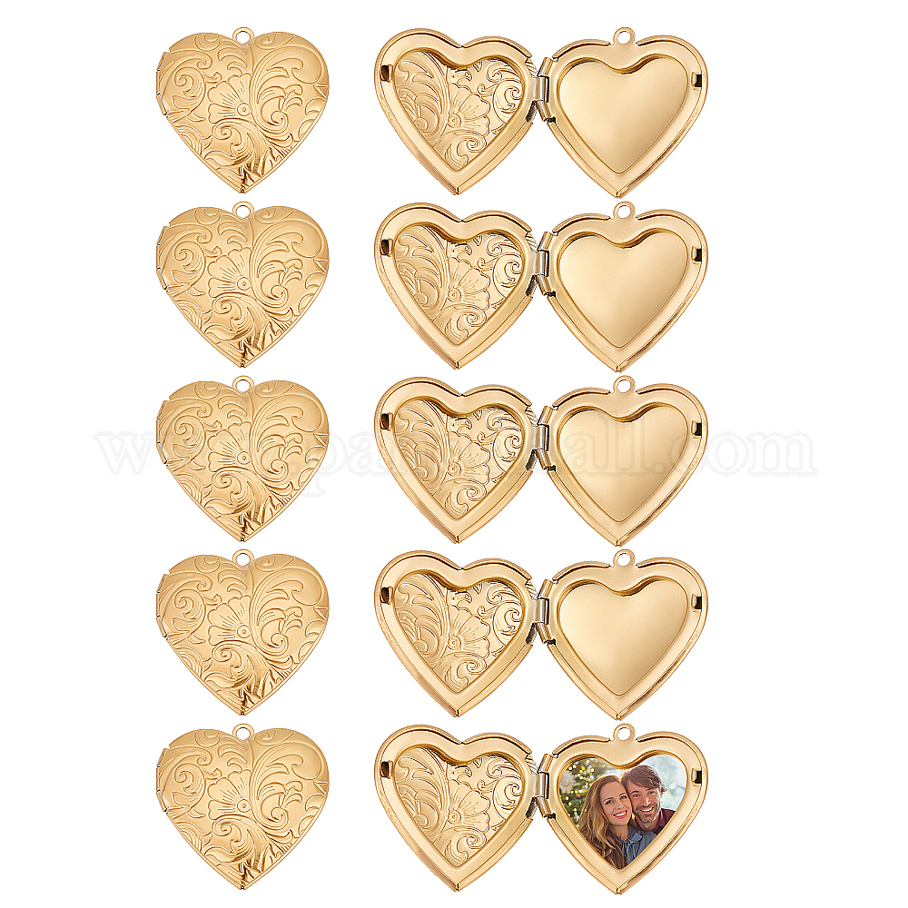 Shop UNICRAFTALE 5pcs Golden Heart Photo Frame Charms Hypoallergenic