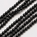 Natürliche schwarze Spinell runde Perle Stränge, 3 mm, Bohrung: 0.8 mm, ca. 126 Stk. / Strang, 16 Zoll