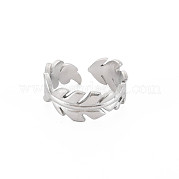 304 Stainless Steel Leaf Wrap Open Cuff Ring for Women RJEW-S405-185P