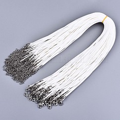 Coton ciré création de collier cordon, avec des fermoirs en alliage pince de homard et chaînes embouts de fer, platine, blanc, 17.12 pouce (43.5 cm), 1.5mm