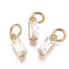 Adornos de latón micropavé de circonia cúbica, sin plomo y cadmio, Plateado de larga duración, con anillo de salto, real 18k chapado en oro, Rectángulo, Claro, 10x3x3mm, agujero: 3 mm