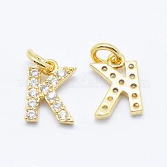 Messing-Mikro pflastern Klasse AAA Zirkonia Anhänger / charms, Buchstaben k, Cadmiumfrei und Nickel frei und Bleifrei, echtes 18k vergoldet, 8.5x6x1.5 mm, Bohrung: 2 mm