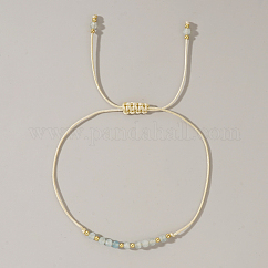Geflochtene Perlenarmbänder aus natürlichem Geburtsstein für Frauen, Aquamarin, mit Messing-Perlen, Innendurchmesser: 11 Zoll (28 cm)
