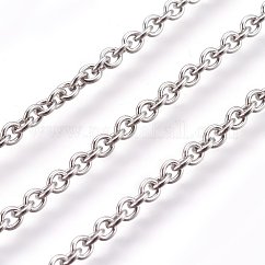Cadenas de cable de acero inoxidable 304 resistentes al deslustre, sin soldar, con carrete, oval, color acero inoxidable, 3x2x0.6mm, aproximadamente 164.04 pie (50 m) / rollo