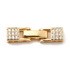 Fermoirs repliables en laiton micro pave zircone cubique transparente, rectangle, véritable 18k plaqué or, 27x6.5x5mm, trou: 2x1.5 mm et 2.5x1 mm