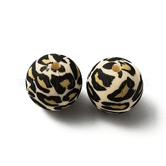 Perlas de silicona, redondo con estampado de leopardo, caqui claro, 15x15mm, agujero: 2 mm