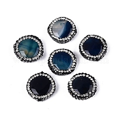 Cuentas naturales de rhinestone de ágata, teñido, plano y redondo, azul, 17~18x6mm, agujero: 1 mm