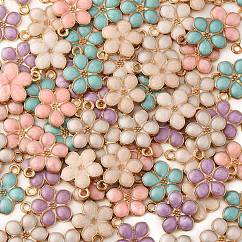 Colgantes de esmalte de aleación chapados en oro claro, flor, sin plomo y cadmio, color mezclado, 17x14.5x1.5mm, agujero: 1.6 mm