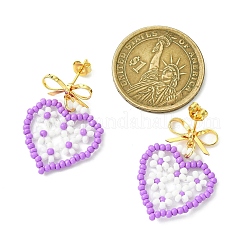 Pendientes colgantes con forma de corazón y cuentas de vidrio hechas a mano&nbsp;EJEW-MZ00369-03