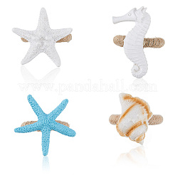 4 stücke 4 arten harz muschelschale seesterne seepferdchen & jute seil serviettenringe&nbsp;AJEW-GF0011-12