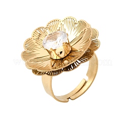 Bagues manchettes ajustables en acier inoxydable 201 serties d'un zircon cubique unique&nbsp;RJEW-K318-02J-G