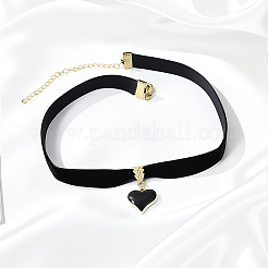 Chokerhalsketten aus schwarzem Samt mit Herzanhänger aus Emaille für Damen&nbsp;NJEW-WH20014-01B