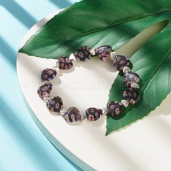 Bracciale elasticizzato fatto a mano a lume di millefiori e perline a cuore in lega&nbsp;BJEW-JB08042-01