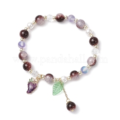 Braccialetti elastici con perline rotonde in pietra di luna sintetica e vetro&nbsp;BJEW-JB11858-01