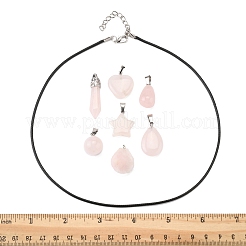 DIY-Sets zur Herstellung natürlicher Rosenquarzanhänger und gewachster Kordelketten&nbsp;DIY-FS0008-74