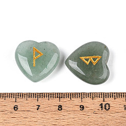 25 Stück natürliche grüne Aventurin-Herz-Runensteine mit eingraviertem Elder-Futhark-Alphabet&nbsp;G-T144-02E