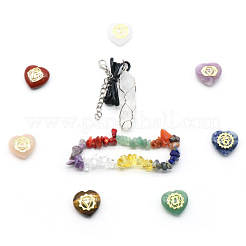 7 Chakra-Heilkristall-Set in Herzform&nbsp;DJEW-PW0024-01