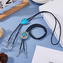 2 Stück 2 Stile Legierung & synthetischer türkisfarbener Dreiecksanhänger Boho-Krawatten-Lasso-Halsketten&nbsp;NJEW-GF0001-19