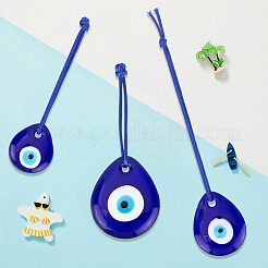 3 pendentif œil maléfique bleu en verre et fil de verre&nbsp;HJEW-GF0001-76