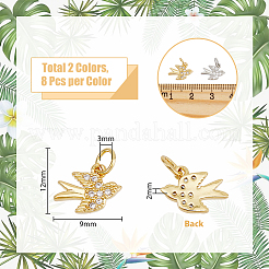 16 Stück 2 Farben Messing Micro Pave klare Zirkonia Vogel Charms&nbsp;FIND-DC0003-26