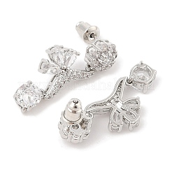 Orecchini a bottone con fiore in ottone con pavé di zirconi da donna&nbsp;EJEW-I304-23P-06