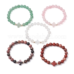 Braccialetti elastici con perline di pietre preziose naturali miste rotonde e incrociate da 8 mm per le donne&nbsp;BJEW-JB10930