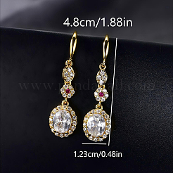 Boucles d'oreilles pendantes ovales en laiton serties de micro-pavés de zirconiums cubiques pour femmes&nbsp;RE8265-2