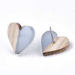 Orecchini a bottone in resina trasparente e legno&nbsp;EJEW-N017-002A-D01