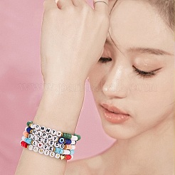 10 stücke 10 stil ermutigen wort polymer clay heishi surfer stretch armbänder set mit herz&nbsp;BJEW-SW00041