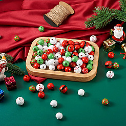 9 style de perles de Noël en bois naturel peintes&nbsp;WOOD-CD0001-35
