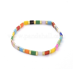 Bracelets extensibles de perles de rocaille de verre rectangle&nbsp;BJEW-JB05297