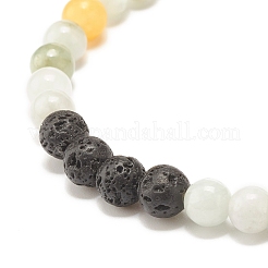 Rundes Stretcharmband aus natürlichem Jadeit und Lavagestein&nbsp;BJEW-JB07572-02