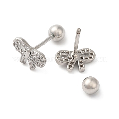 Orecchini a cartilagine con fiocco in ottone con micro pavé di zirconi cubici trasparenti&nbsp;EJEW-L289-03P-04