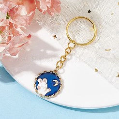 Porte-clés pendentif rond plat avec pendentif en émail en alliage de lapin&nbsp;KEYC-JKC00623-02