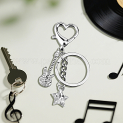 4 llavero con colgante de estrella acrílica y guitarra de aleación de rhinestone de 2 colores&nbsp;KEYC-HY0001-33