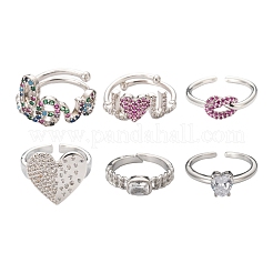 6 Stück 6 Stil Messing Micro Pave Kubisch Zirkonia Solitaire Ringe&nbsp;RJEW-LS0001-13P