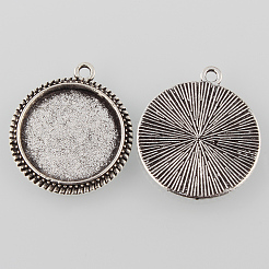 Tondo piatto impostazioni ciondolo cabochon antico della lega d'argento di stile tibetano&nbsp;TIBEP-M022-21AS