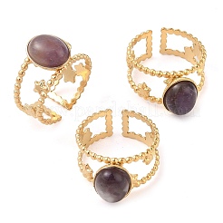 Ovale natürliche Amethyst-Fingerringe&nbsp;RJEW-Z057-11G-04