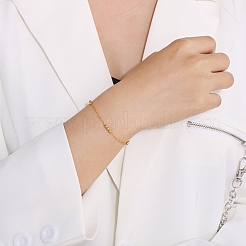 304 Edelstahl-Gliederkettenarmbänder mit runden Perlen für Damen&nbsp;LS-BJEW-D033-01G
