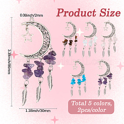 10 pezzo 5 stili opalite e turchese sintetico e ametista naturale e occhio di tigre e quarzo rosa chip e lega luna cava grandi pendenti&nbsp;FIND-BM0001-84
