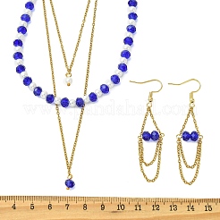 Ensemble collier et boucles d'oreilles superposés en acier inoxydable 304 et perles de verre&nbsp;SJEW-JS01384-01